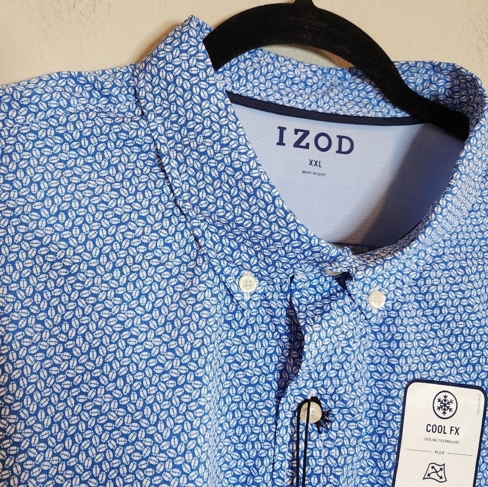 NWT IZOD Football Printed Blue Short Sleeve Button Down Shirt. Men's Size XXL. - Picture 8 of 16